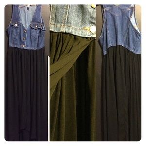 Jean jacket vest/maxi skirt dress combo